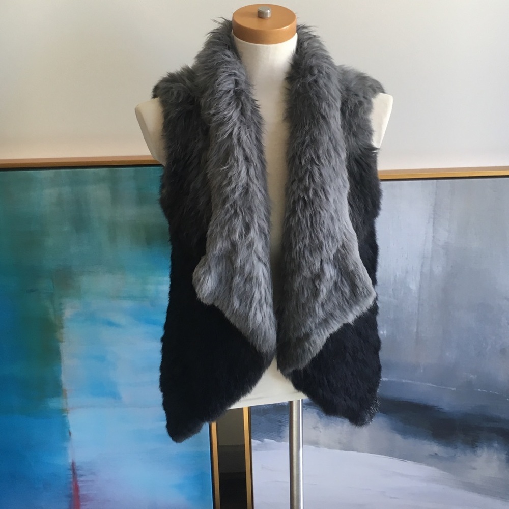 Love Token Black Gray Ombre Rabbit Fur Vest